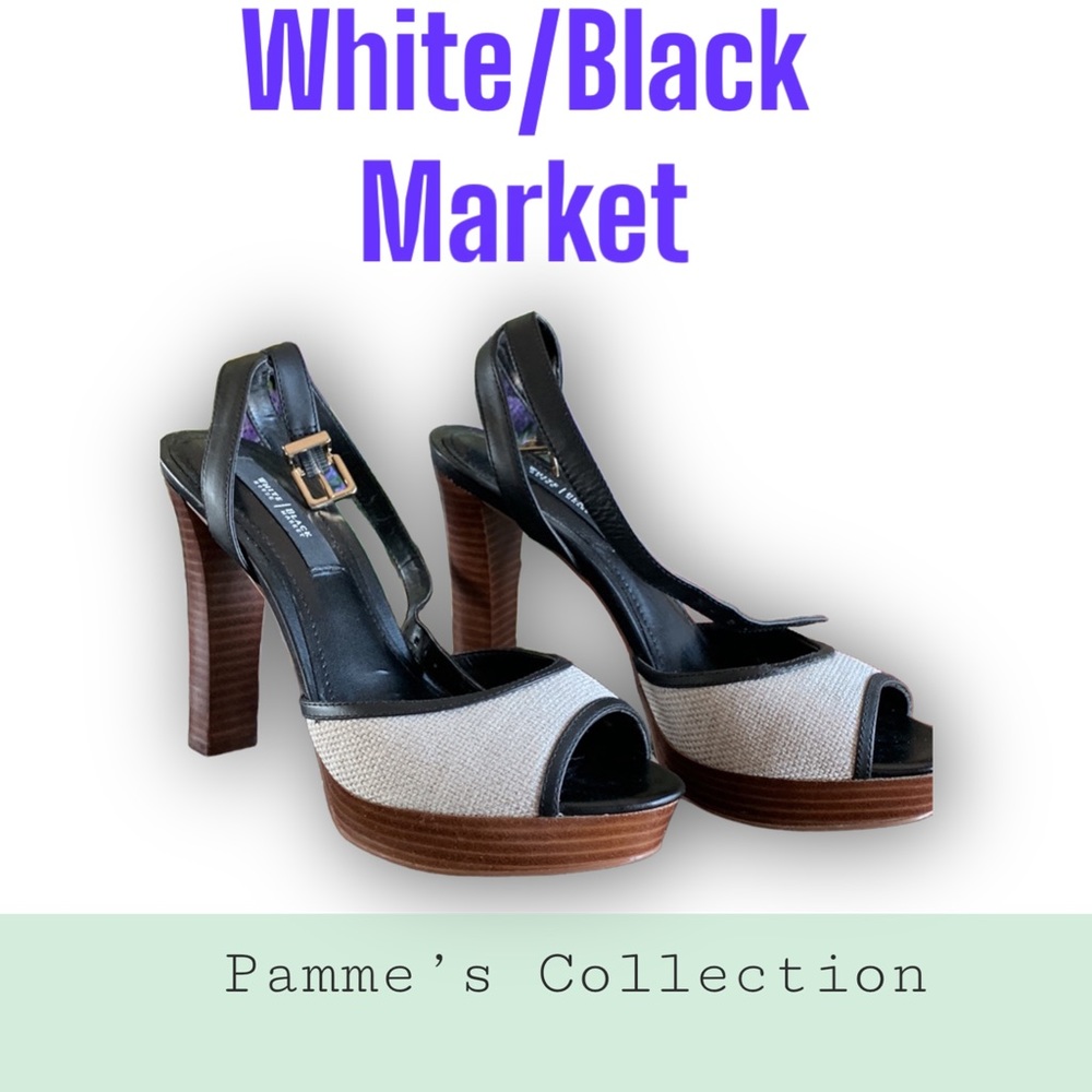 Black and linen heels